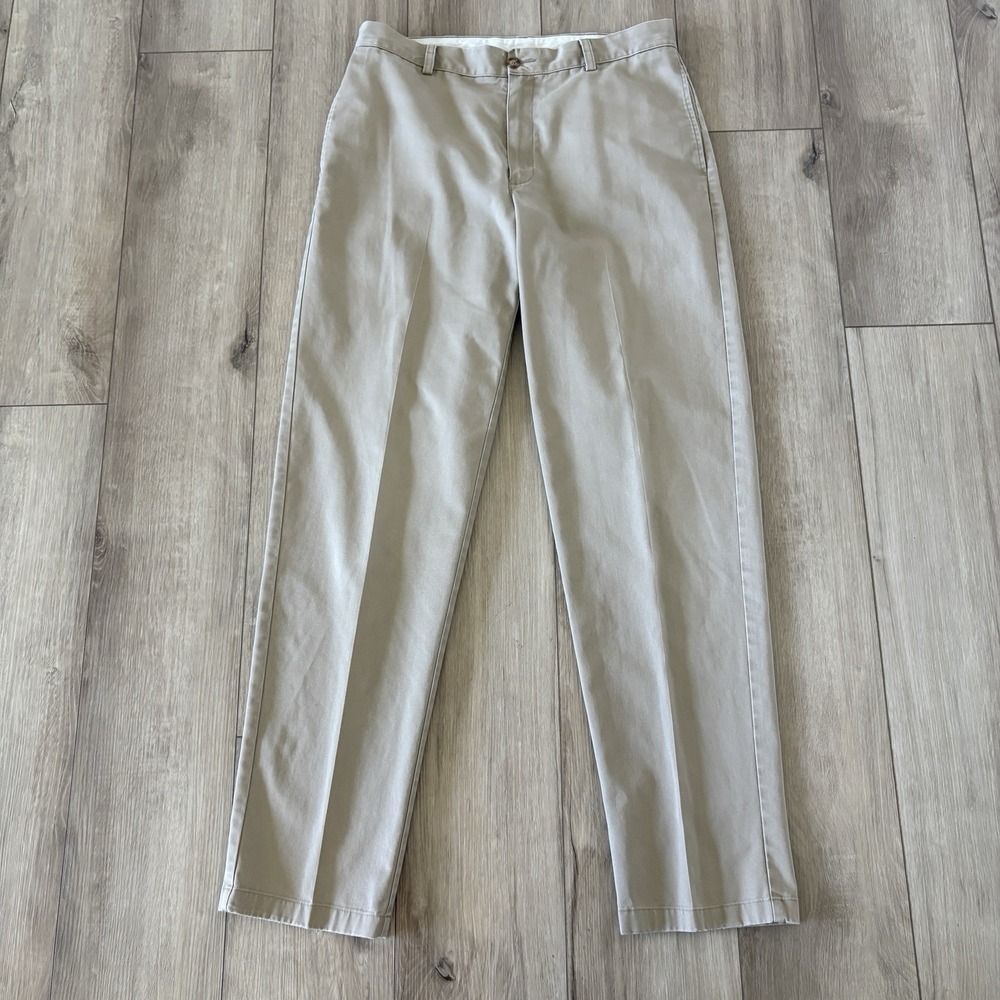 LL Bean Mens Classic Fit Khaki Chino Flat Front Pants Size 33x34 Preppy Office